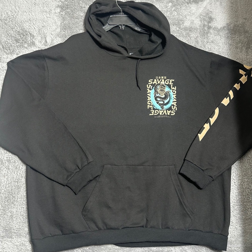 Fresh Laundry Savage Dragon Hoodie Mens 3XL‎ Black Japanese Graphic Streetwear